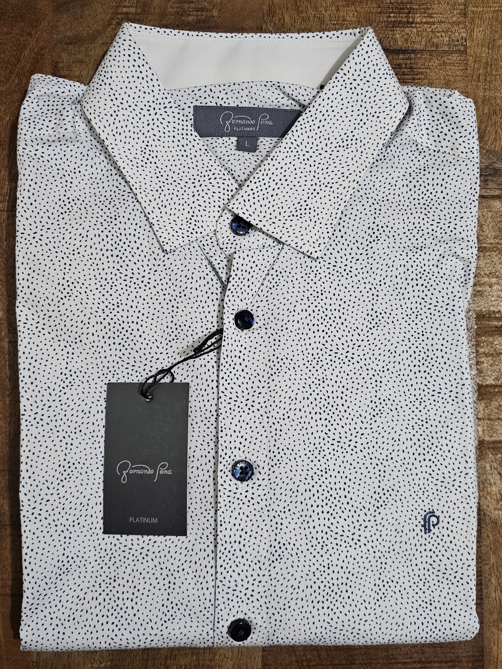 Men's White & Blue Button-Down Shirt, Short Sleeve, L